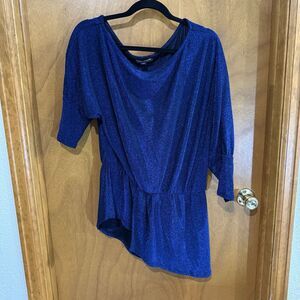 Boston Proper Blue Shiny And Sparkly Asymmetrical Slouchy Off The Shoulder M